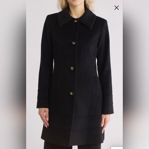 Fleurette Studio Wool Blend Fit & Flare Coat Black 14